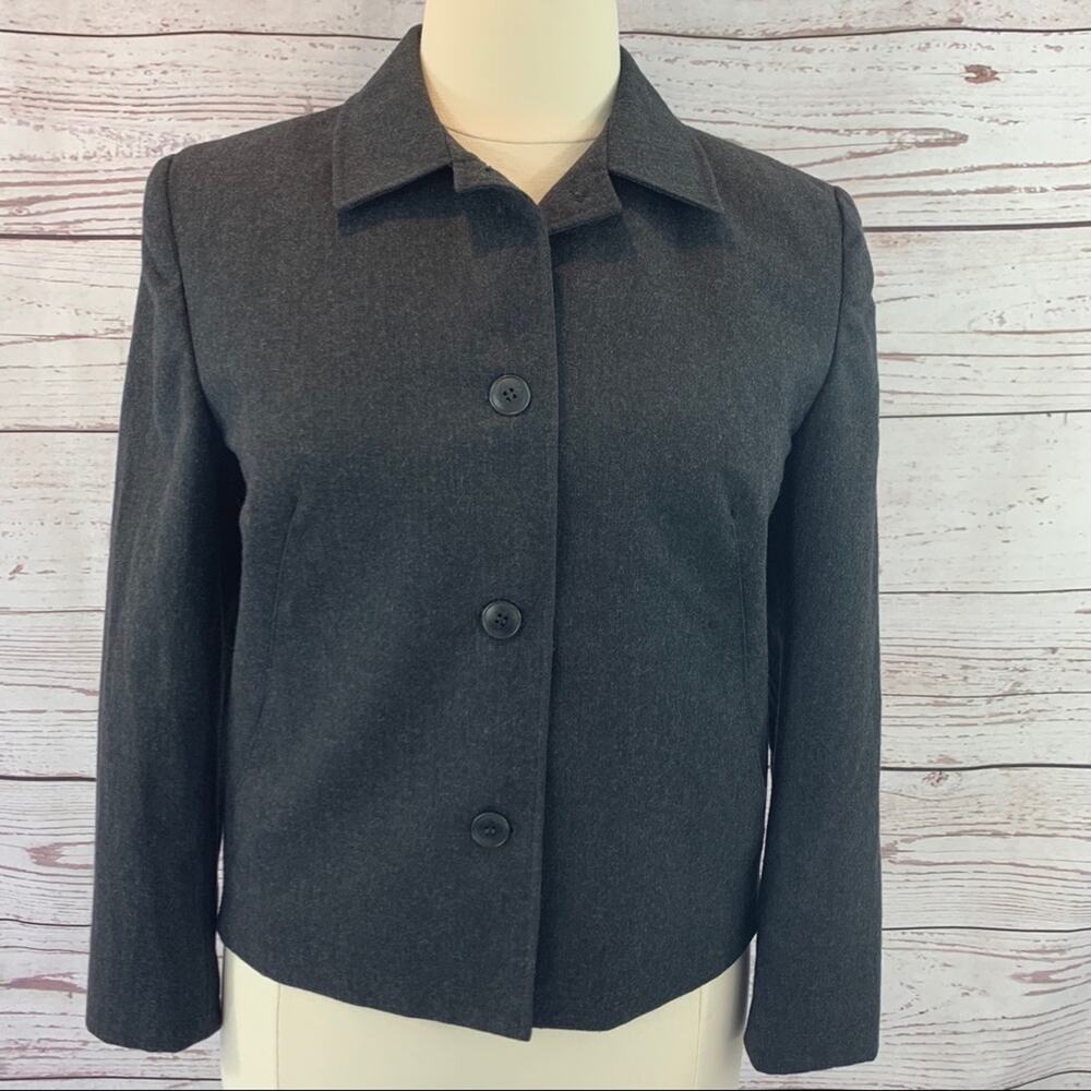 Talbots 100% Wool Grey Jacket Button Front Pockets - image 3